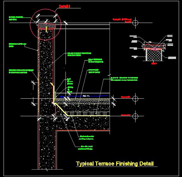 Terrace Parapet Wall CAD- Stone Coping & Waterproofing Details